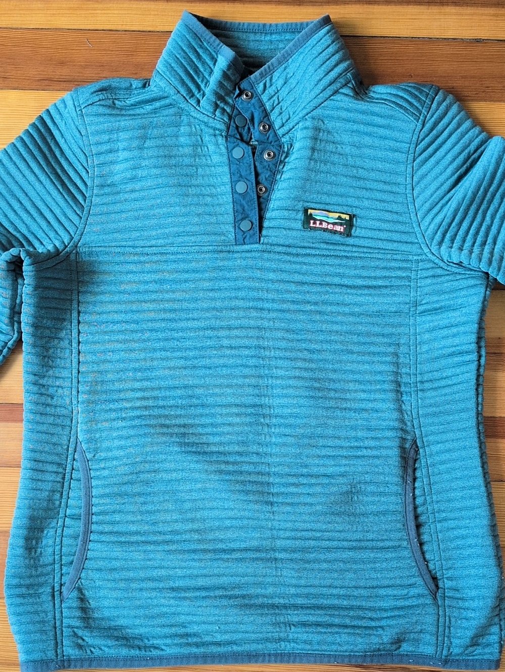 L.L. Bean Teal Ribbed Snap Pullover